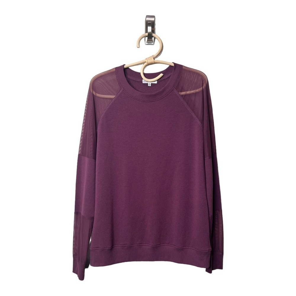 Fitz + Eddie Maroon Sheer Sleeves Shoulder Lightweight Crew Sweatshirt Athletic - Picture 2 of 13
